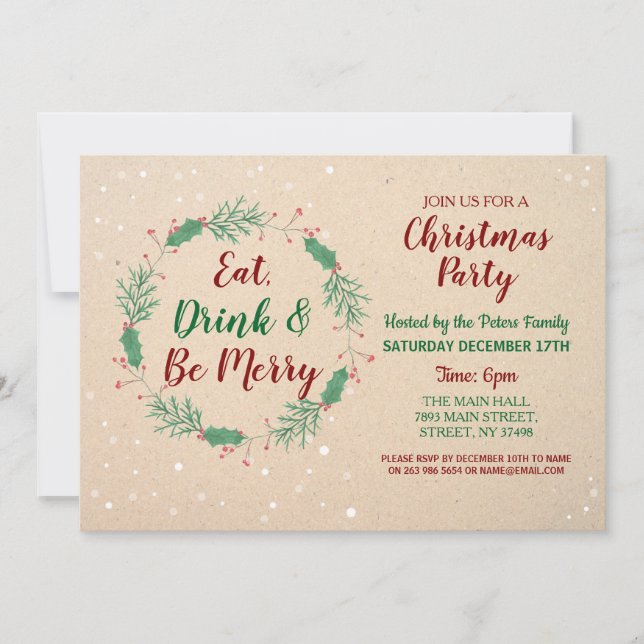 Christmas Dinner Party Day Holidays Festive Snow Invitation (Front)