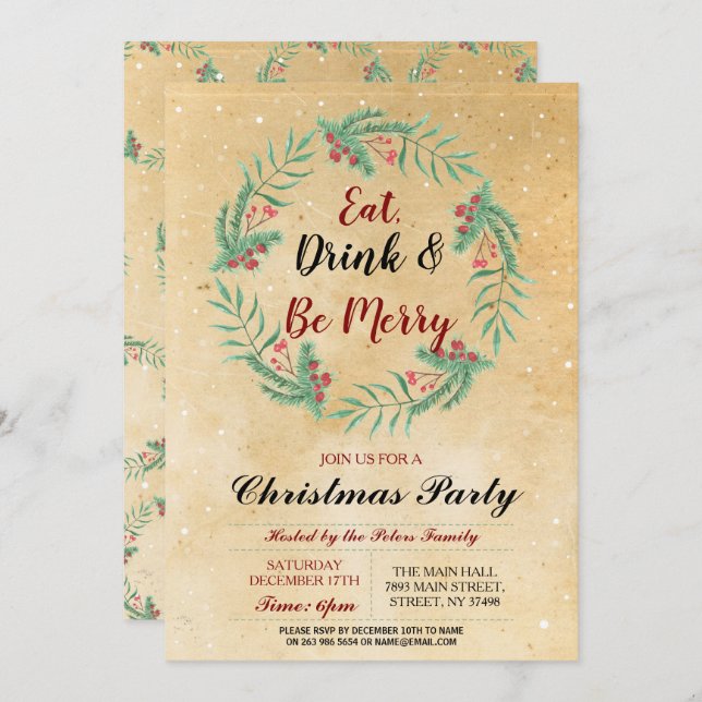 Christmas Dinner Party Day Holidays Vintage Xmas Invitation (Front/Back)