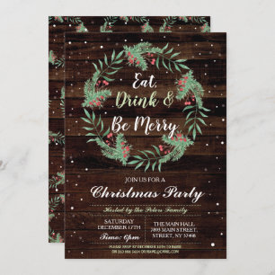 Christmas Dinner Party Day Holidays Wood Xmas Invitation