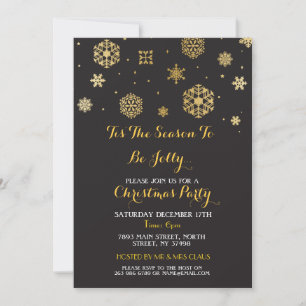 Christmas Dinner Party Gold Snow Flakes Invite