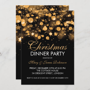 Christmas Dinner Party Gold Sparkling Stars Invitation