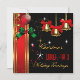 Christmas Dinner Party Holiday Red Black Ornaments Invitation