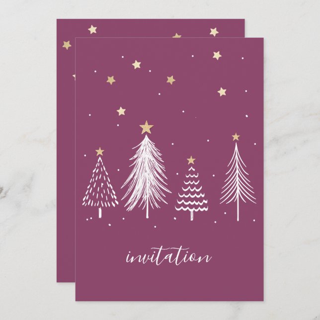 Christmas Dinner Party Purple Elegant Invitation (Front/Back)