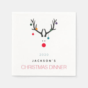 Christmas dinner party reindeer white red family napkin