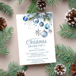 Christmas dinner party silver blue baubles invitation<br><div class="desc">Christmas dinner party classic silver blue baubles and snowflakes snowy fir trees watercolor template invitation instant download</div>