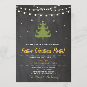 Christmas Dinner Party Tree Lights Stars Invite