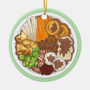 Christmas Dinner Party UK Festive British Food Ceramic Ornament