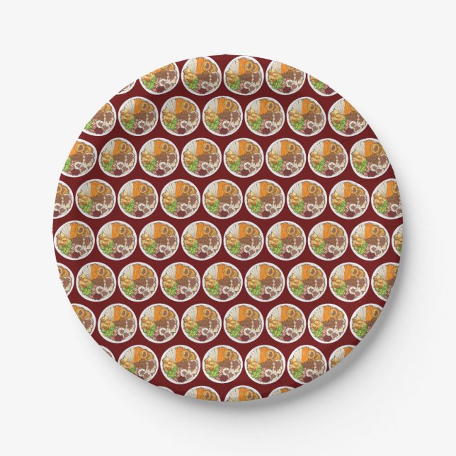 Christmas Dinner Party UK Festive British Food Paper Plate (Front)