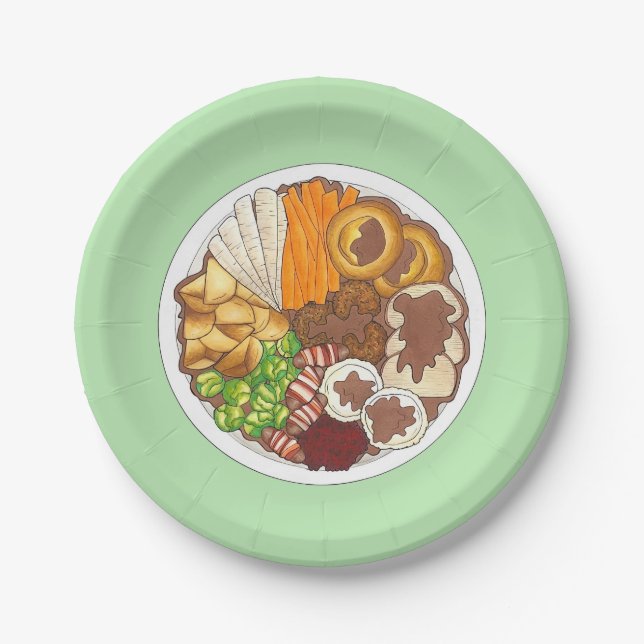 Christmas Dinner Party UK Festive British Food Paper Plate (Front)