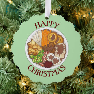 Christmas Dinner Party UK Festive British Food Tree Decoration Card