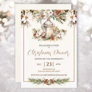 Christmas Dinner Party White and Cream Elegant Invitation
