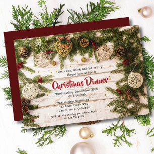 Christmas Dinner Rustic Pine Floral Invitation