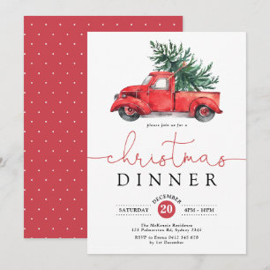 Christmas Dinner / Vintage Red Truck Holiday Party Invitation