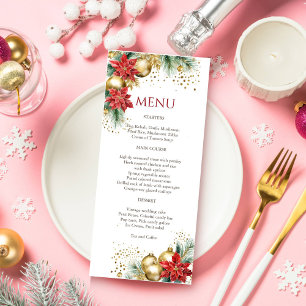 Christmas dinner watercolor red gold poinsettia menu