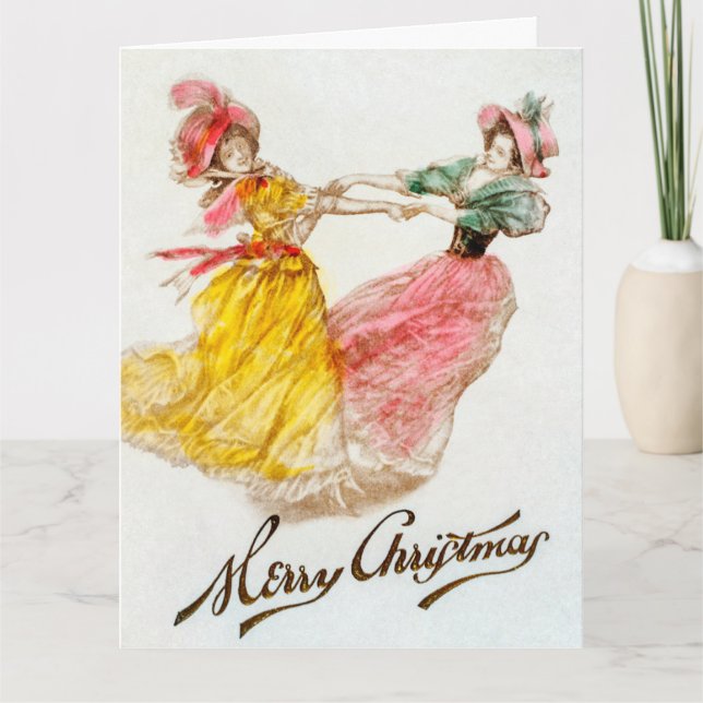 Christmas Dinner with Women Dancing Holiday Card (Front)