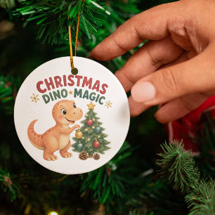 Christmas Dino Magic Baby T-Rex Tree Ceramic Ornament