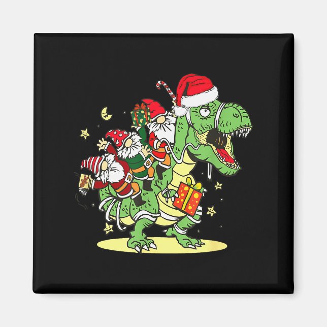 Christmas, Dino, Ugly Xmas, Trex Dinosaur, Gnome  Magnet (Front)