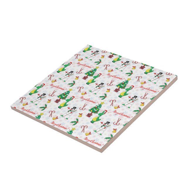 Christmas dinosaur and snowman ceramic tile (Side)