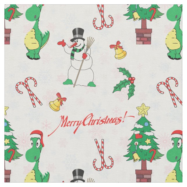 Christmas dinosaur and snowman fabric (Close Up)