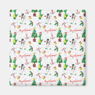 Christmas dinosaur and snowman magnet