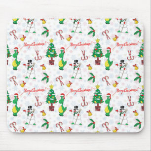 Christmas dinosaur and snowman mouse pad