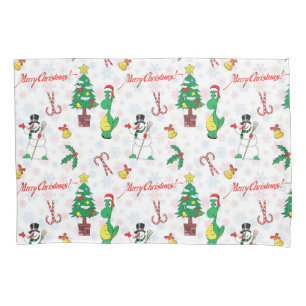 Christmas dinosaur and snowman pillowcase