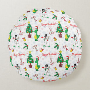 Christmas dinosaur and snowman round cushion