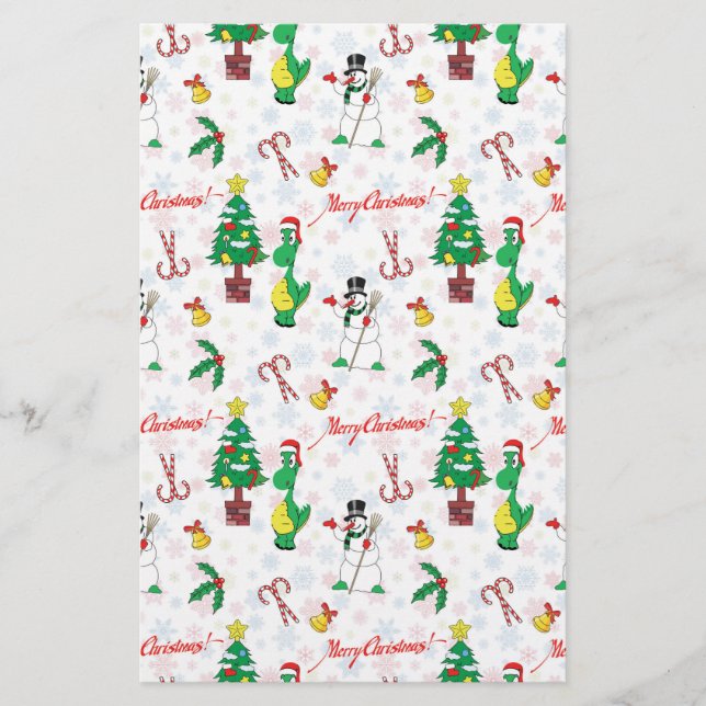 Christmas dinosaur and snowman stationery (Front)