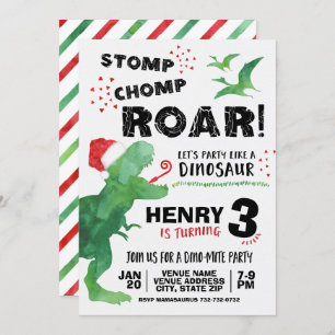 Christmas Dinosaur Birthday Invitation