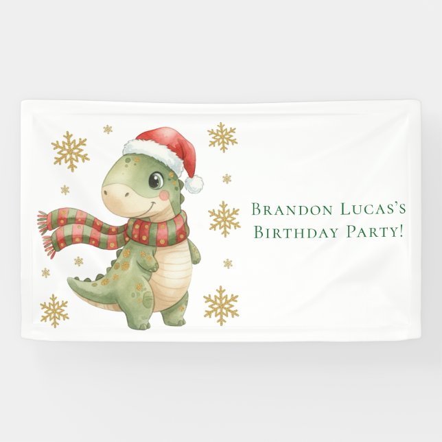 Christmas Dinosaur Birthday Party Banner (Horizontal)