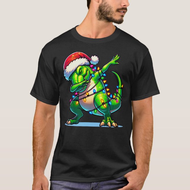 Christmas Dinosaur Boys Dabbing T Rex Santa Xmas F T-Shirt (Front)