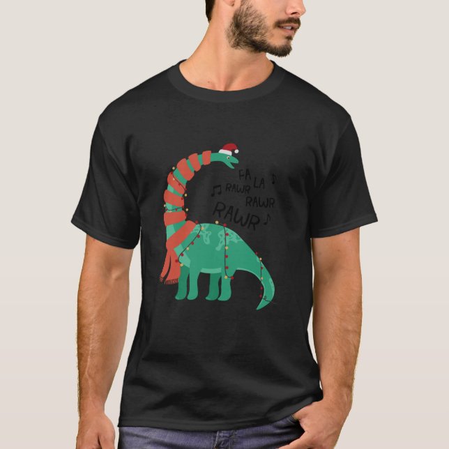 Christmas Dinosaur Brontosaurus Singing Fa Ra Rawr T-Shirt (Front)