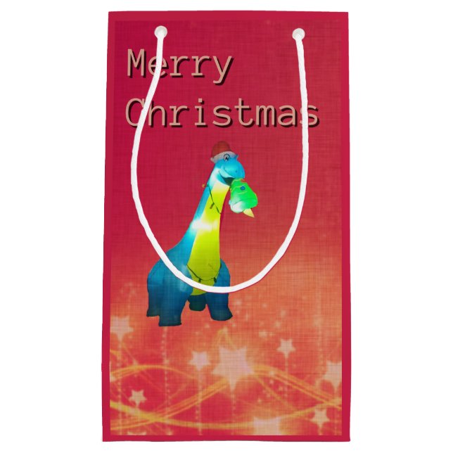 Christmas Dinosaur Custom Gift Bag - Small, Glossy (Front)