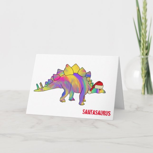 Christmas Dinosaur Cute Colorful Dino Santa Card (Front)