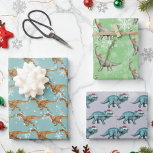 Christmas Dinosaur Fun Watercolor Wrapping Paper Sheet