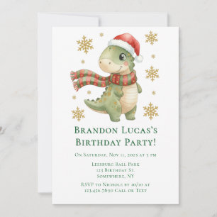 Christmas Dinosaur Kids Birthday Party Invitation