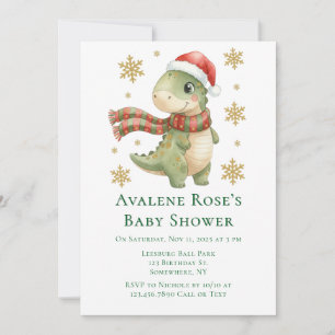 Christmas Dinosaur Kids Birthday Party Invitation