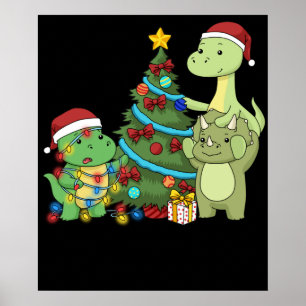 Christmas Dinosaur Kids Christmas Tree Dinosaur Poster