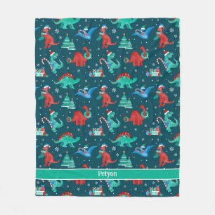 Christmas Dinosaur Kids Fun Holiday Personalised Fleece Blanket