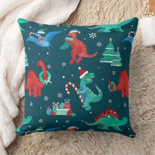 Christmas Dinosaur Kids Fun Holiday Winter Cushion