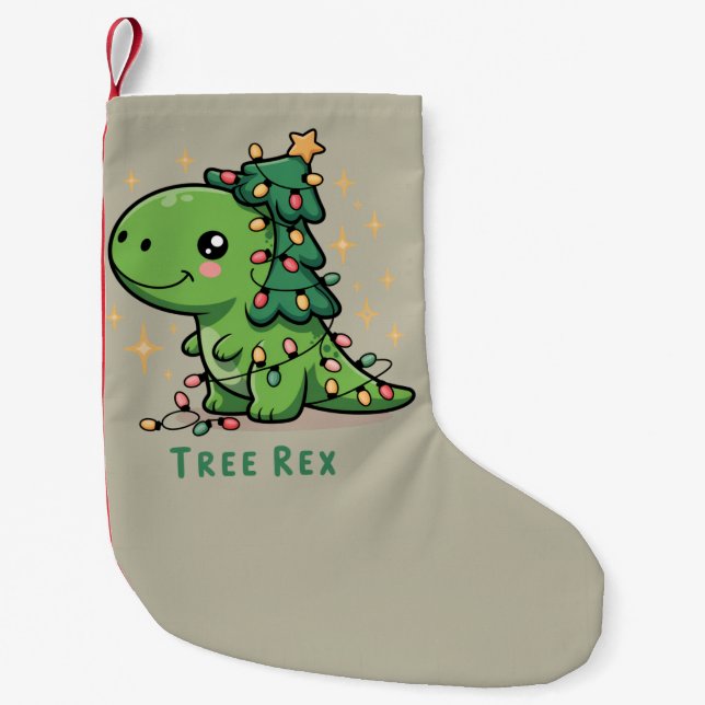 Christmas Dinosaur Light Party Funny Tree Rex  Small Christmas Stocking (Front)