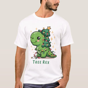 Christmas Dinosaur Light Party Funny Tree Rex  T-Shirt