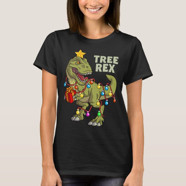 Christmas Dinosaur Lights Tree Rex T-Shirt (Front)