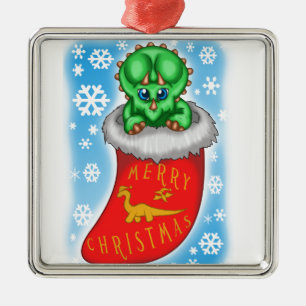 Christmas Dinosaur Metal Ornament