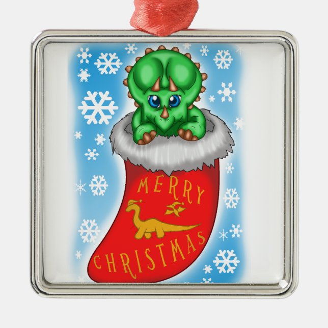 Christmas Dinosaur Metal Ornament (Front)