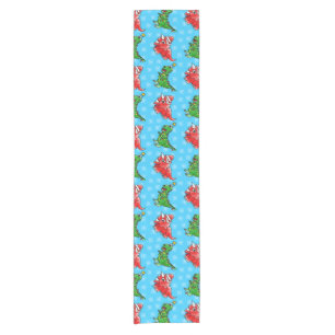 Christmas Dinosaur Pattern T-Rex Triceratops Short Table Runner