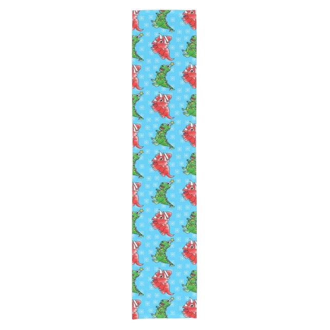 Christmas Dinosaur Pattern T-Rex Triceratops Short Table Runner (Front)