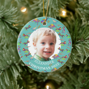 Christmas Dinosaur Personalised photo 2022 Ceramic Ornament