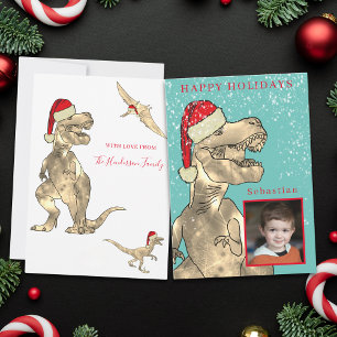 Christmas Dinosaur Personalised Photo Holiday Card