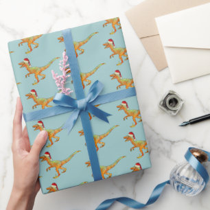 Christmas Dinosaur Raptor Wrapping Paper